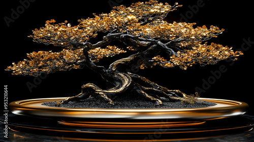 A golden bonsai tree with g...