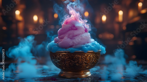 A golden bowl filled with p...