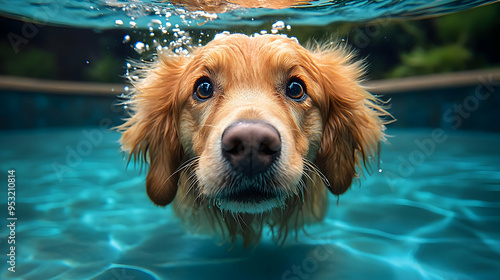 A golden retriever dog with...