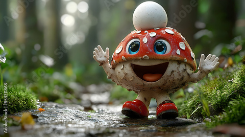 A happy cartoon mushroom wi...