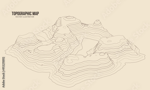 3D Topographic map. Geographic contour map background. Vector illustration.