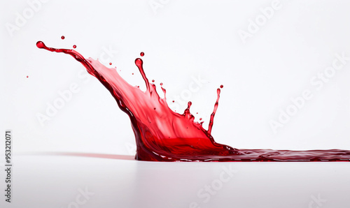 Close-up of Red Liquid Spilling from Bottle on White