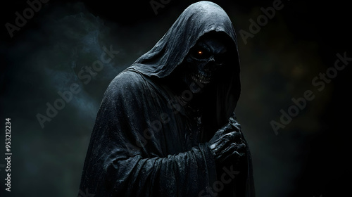 A hooded figure with glowin...