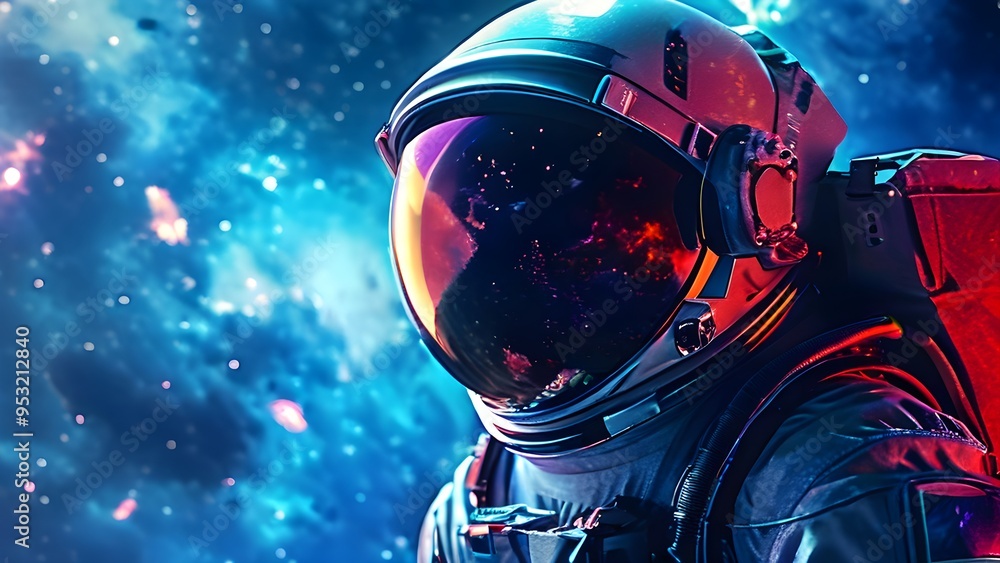 Astronaut in a space suit is flying in space next to planets and stars. Astronaut in a space suit is flying in space next to planets and stars.