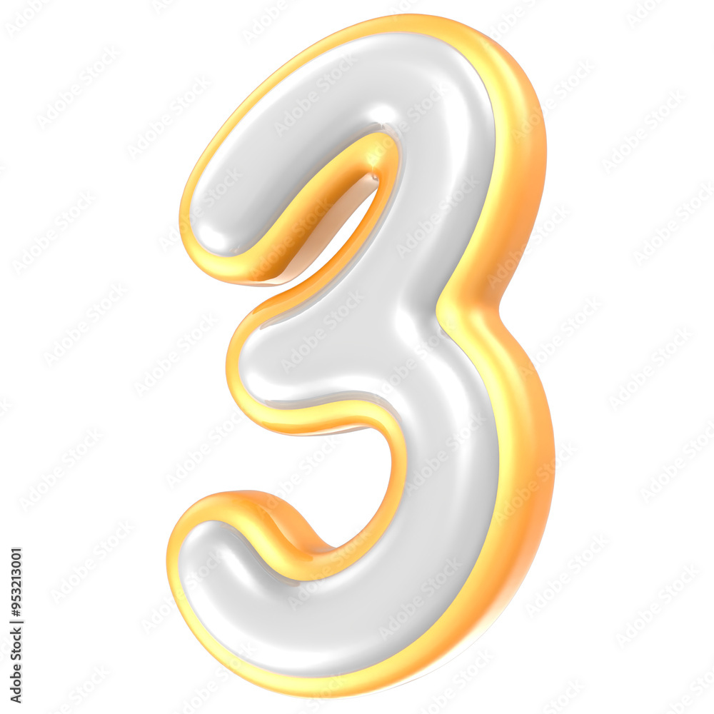 3 Number Yellow And White 3D Rendering 3 Number Yellow And White 3D Rendering