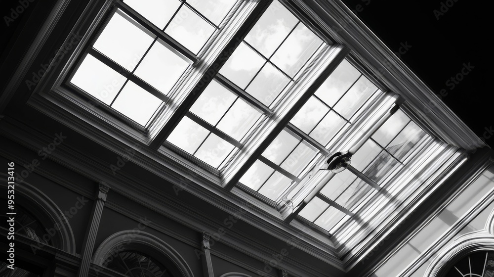Skylight with sprinklers and metal supports Skylight with sprinklers and metal supports
