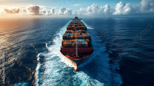 A large cargo ship sails ac...