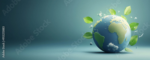 A vibrant globe surrounded by lush green leaves, symbolizing environmental sustainability and global harmony. photo