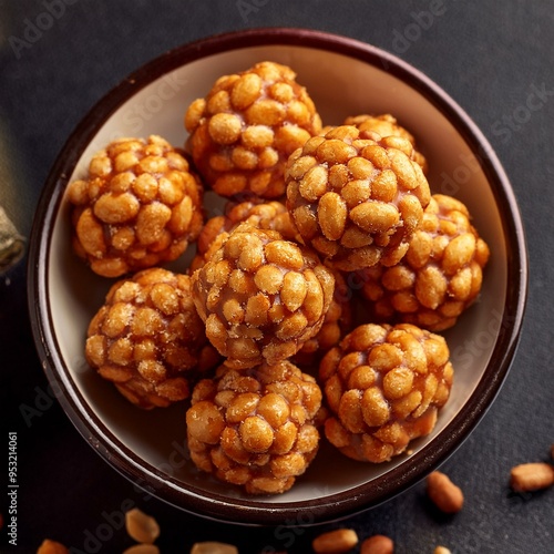 Indian sweet peanut laddu also known as groundnut laddu or mungfali laddu photo