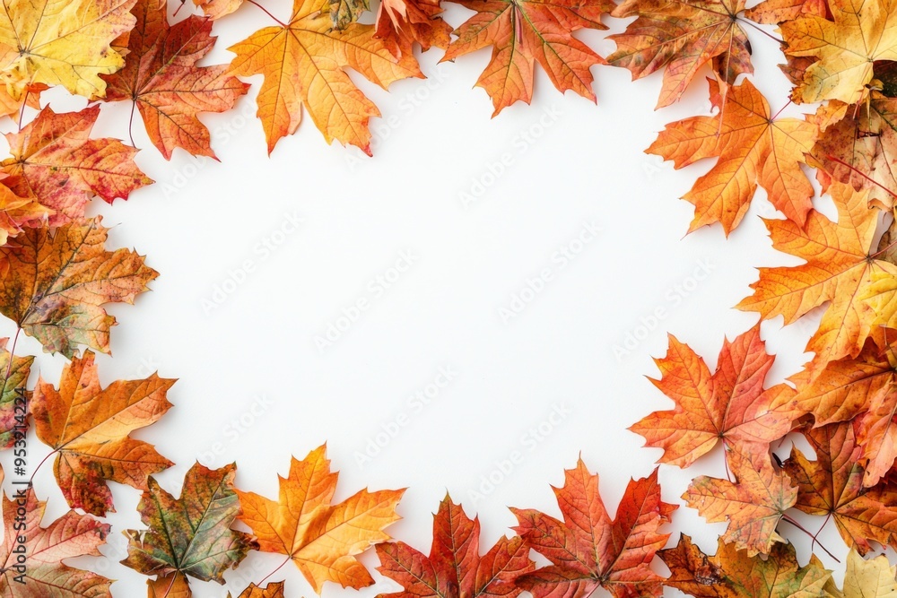 Autumn Maple Leaves Flat Lay White Background created with Generative AI Autumn Maple Leaves Flat Lay White Background created with Generative AI