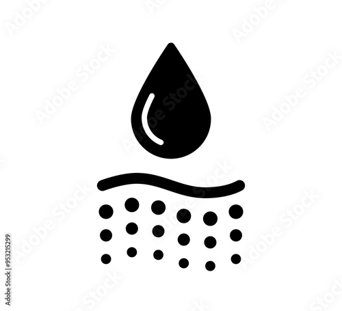 Water absorbent icon. Skin deep hydration symbol. Face care effect. Moisturizing skin icon. Water drop absorb sign. Vector illustration isolated on white background.
