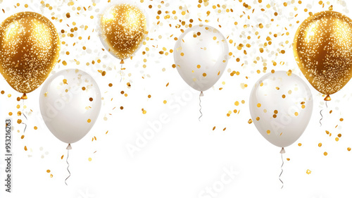 gold white transparent balloon confetti background for graduation birthday happy new year opening sale, high quality image