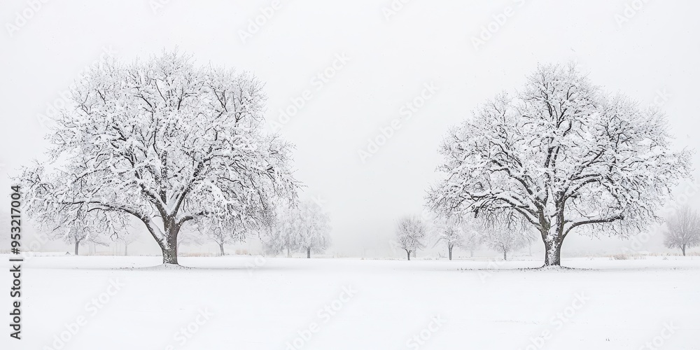 Snowy Winter Landscape with Trees and Fog Snowy Winter Landscape with Trees and Fog