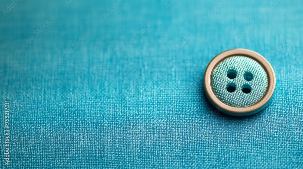 Button and blue-green fabric sample Button and blue-green fabric sample