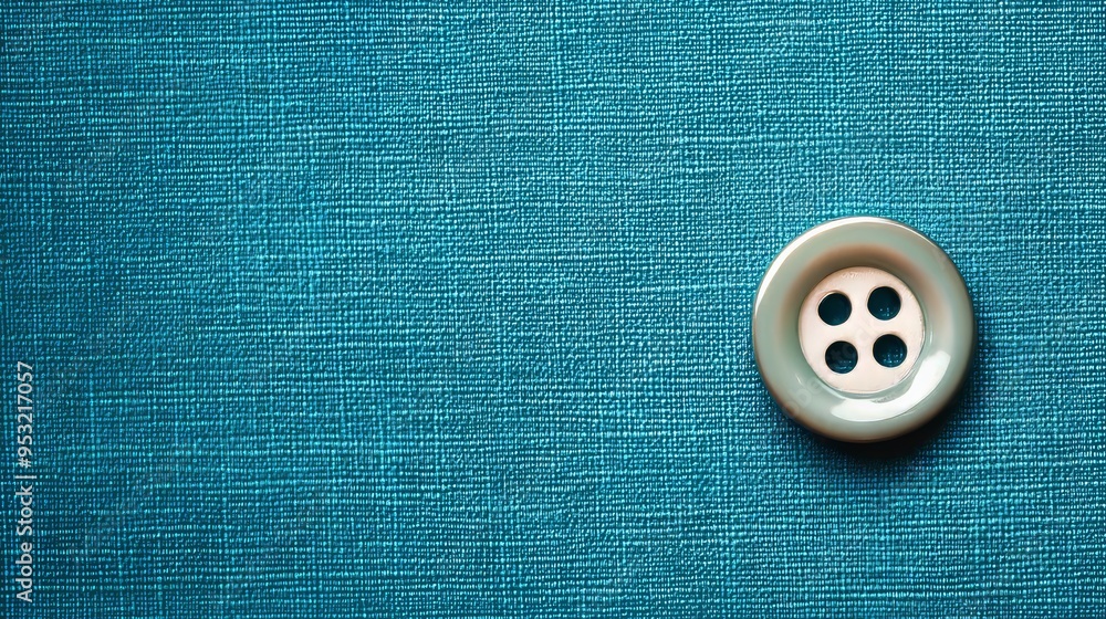 Blue-green fabric with sewing button Blue-green fabric with sewing button
