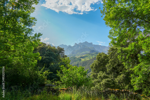 The Picos de Europa Peaks of Europe are a mountain range extending for about 20 km (12 mi), forming part of the Cantabrian Mountains in northern Spain photo