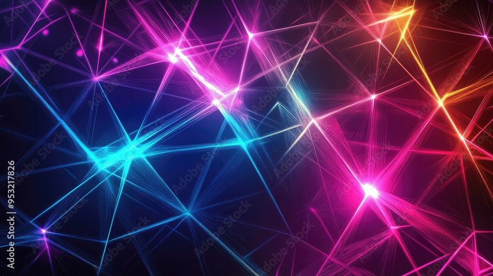 A neon abstract background with bright, glowing lines intersecting to form complex geometric patterns A neon abstract background with bright, glowing lines intersecting to form complex geometric patterns