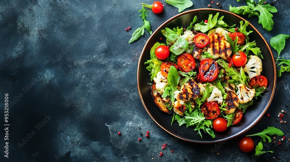 Grilled cauliflower with bruschetta and tomato. Grilled cauliflower with bruschetta and tomato.