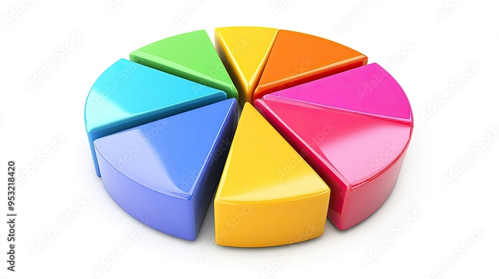 Obraz premium A pie chart with various colors, isolated on a white background, illustrating market share