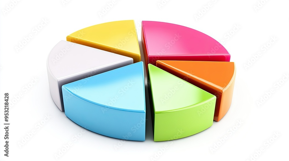 Obraz premium A pie chart with various colors, isolated on a white background, illustrating market share