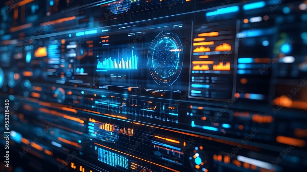 Futuristic Digital Interface with Blue and Orange Hues Futuristic Digital Interface with Blue and Orange Hues