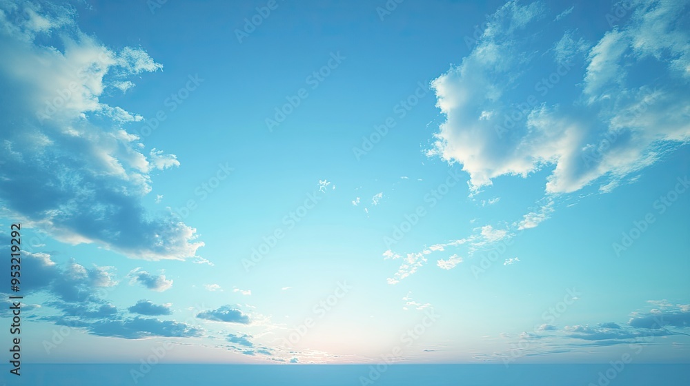 A tranquil blue sky at twilight, with the last rays of sunlight fading away A tranquil blue sky at twilight, with the last rays of sunlight fading away