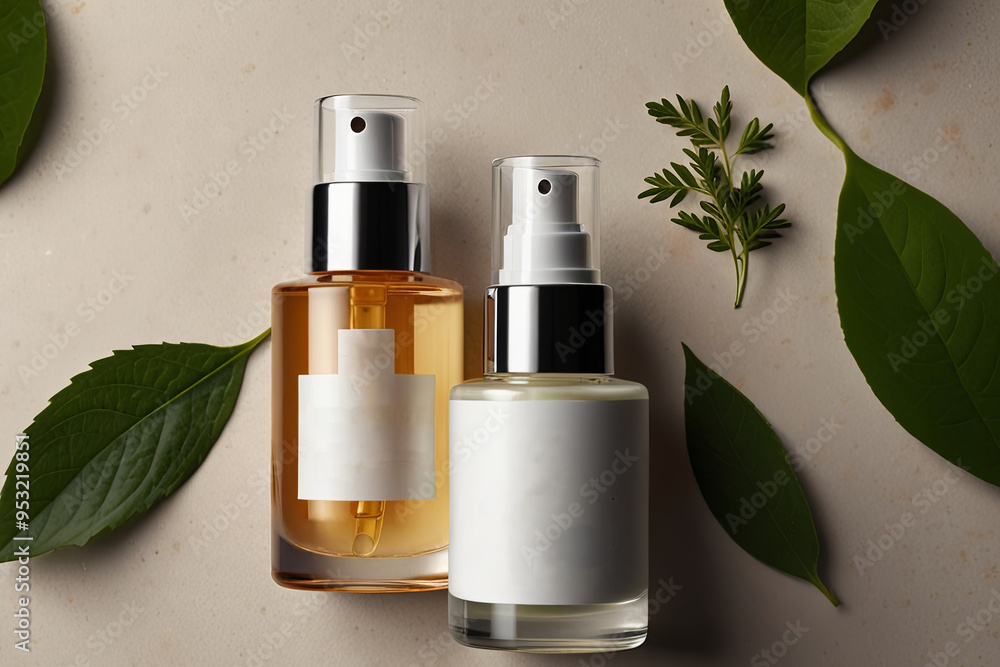 Bio Skincare Cream and Serum with Natural Organic Ingredients and Leaves Showcasing Cutting Edge Science in Beauty and Advanced Cosmetology Bio Skincare Cream and Serum with Natural Organic Ingredients and Leaves Showcasing Cutting Edge Science in Beauty and Advanced Cosmetology