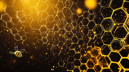 technological bee honeycombs. abstract beehive and apiary. digital bee cells. modern hexagons similar to bee cells. bee hive and apiary. black and yellow and gold background, high quality image
