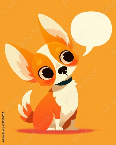 Minimalist Chihuahua Dog Illustration with Blank Speech Bubble in Flat Design Style photo