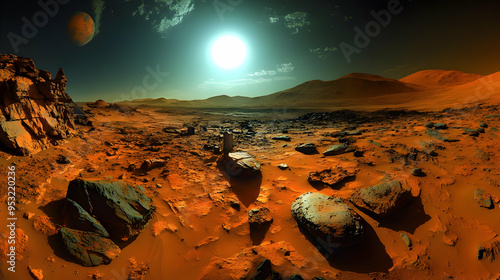 A Martian landscape with a ...