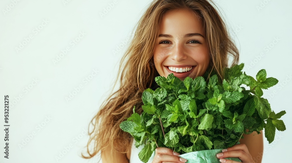 Young girl with mint Young girl with mint