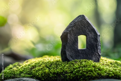 Stone House in Mossy Forest with Sunlight