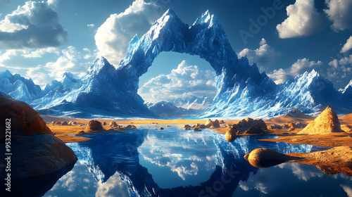 A natural rock arch forms a...
