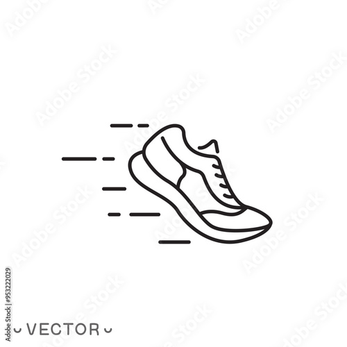 jogging footwear icon, running sneaker, sports shoes, thin line symbol isolated on white background, editable stroke eps 10 vector illustration