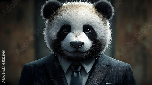 A panda in a suit with a se...