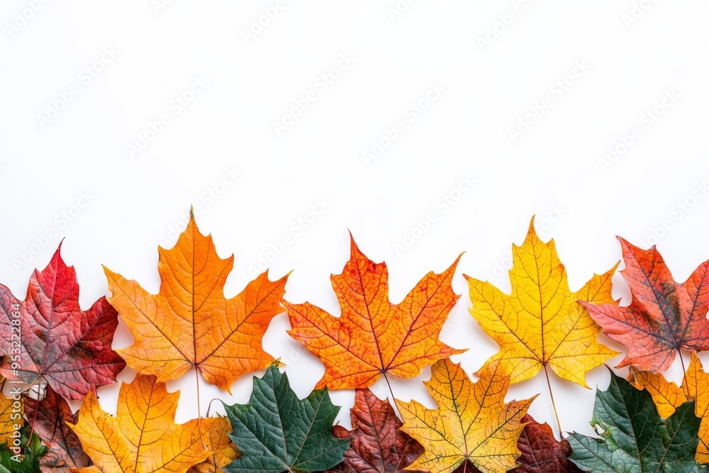 Autumn Maple Leaves Flat Lay White Background created with Generative AI Autumn Maple Leaves Flat Lay White Background created with Generative AI