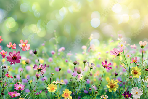 Lush flower background with a vibrant array of blooms showcasing a colorful and lively garden scene