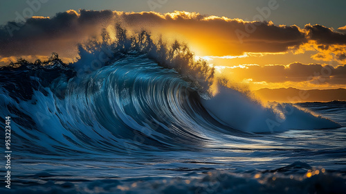 A powerful wave crashing ag...