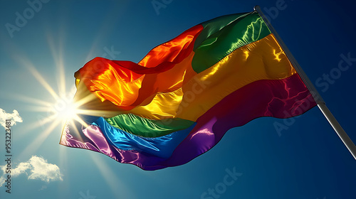 A rainbow flag waves proudl...