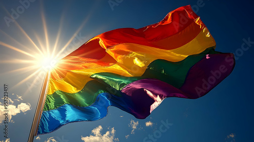 A rainbow pride flag waves ...