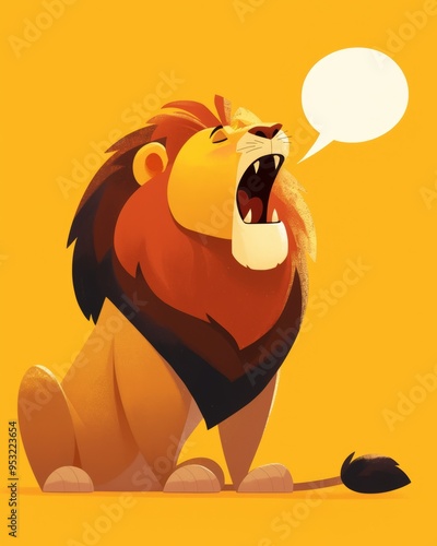 Minimalist Lion Illustration with Speech Bubble in Flat Design Style photo