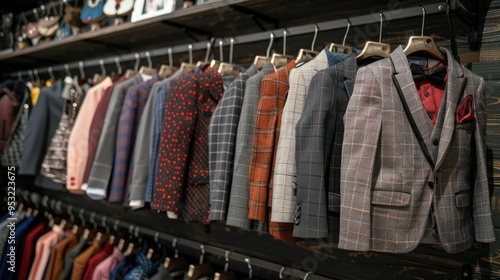 A beautiful array of kids' formal wear on hangers, showcased on a wall in the mall's special occasion section
