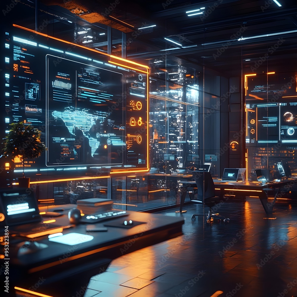 Futuristic Office Interior Design with Orange Lights Futuristic Office Interior Design with Orange Lights