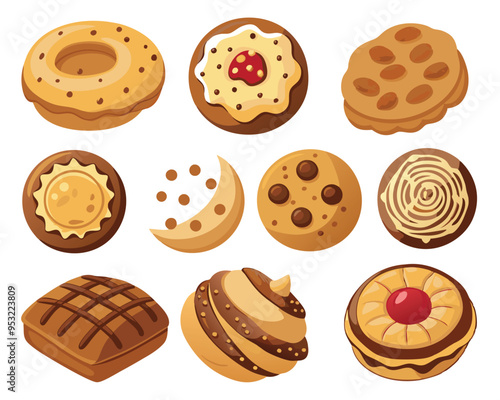 set of different types of cookies vector illustration