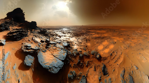 A rocky, red landscape unde...