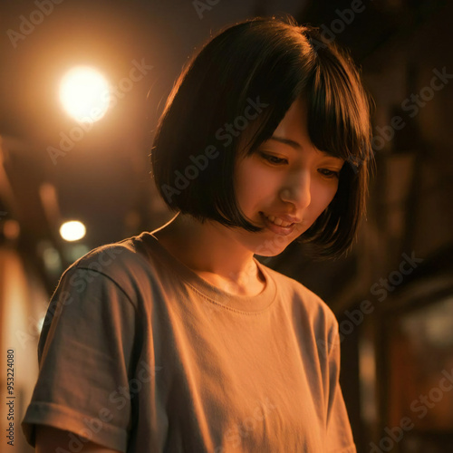 Japanese woman in her 20s, cute, shy face, smile