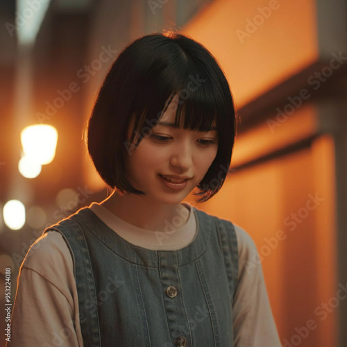 Japanese woman in her 20s, cute, shy face, smile