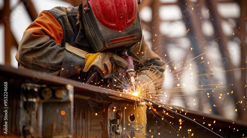 Welder working on a metal construction.