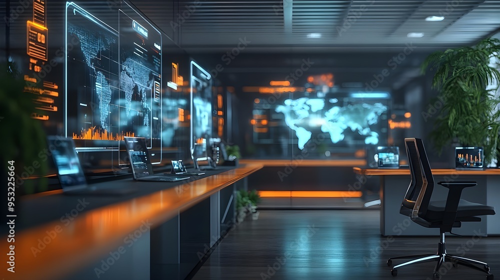 custom made wallpaper toronto digitalFuturistic Office Interior with Global Data Display