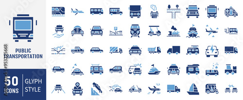 Public Transportation icon set. Containing car, plane, train, bicycle, motorbike, bus and scooter icons. Simple flat vector.